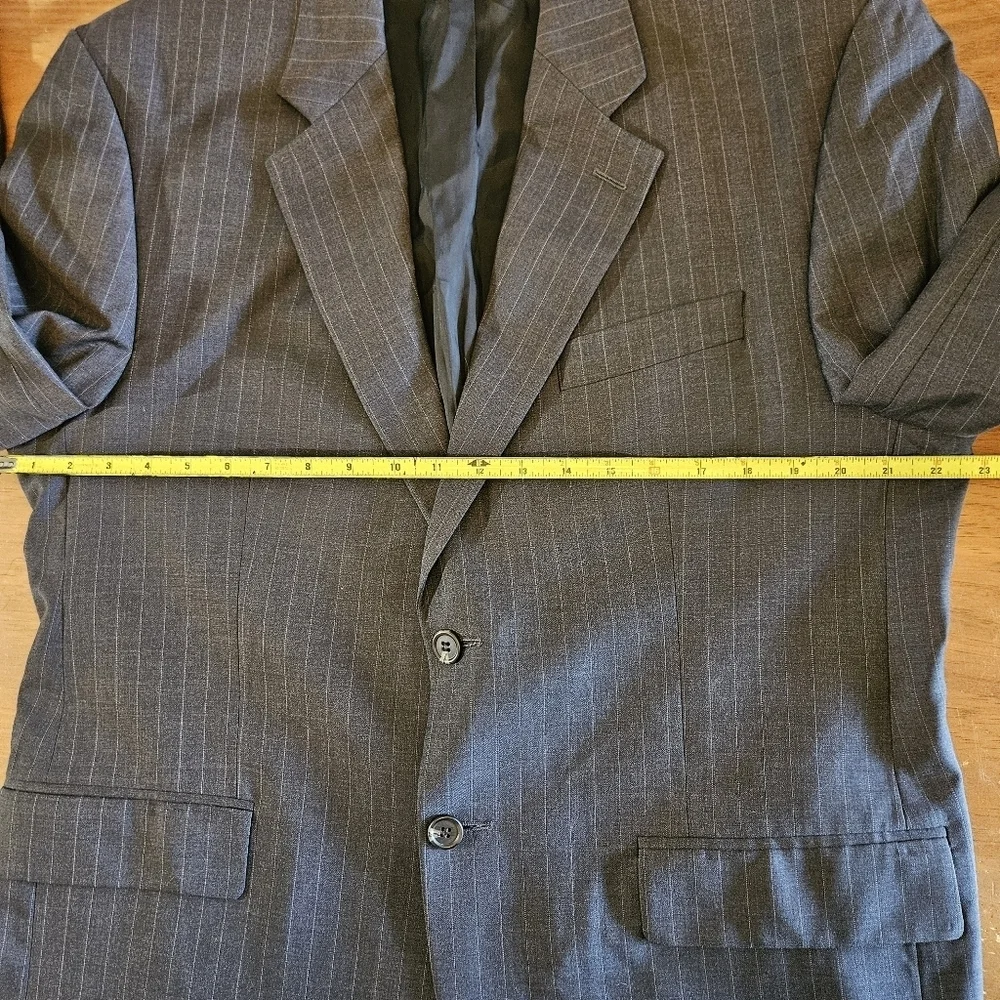 Lauren Ralph Lauren 100% Wool 2 Button Charcoal Pinstripe Jacket Made in Canada